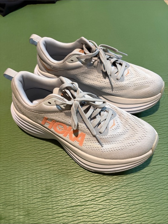 Hoka Shoes - Hoka Light Gray Running Shoes with Peach Logo Accent